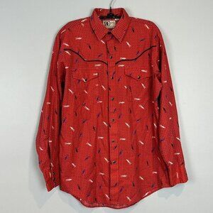 Dee Cee Brand Western Pearl Snap Shirt Cowboy Print Rockabilly Mens Medium Vtg